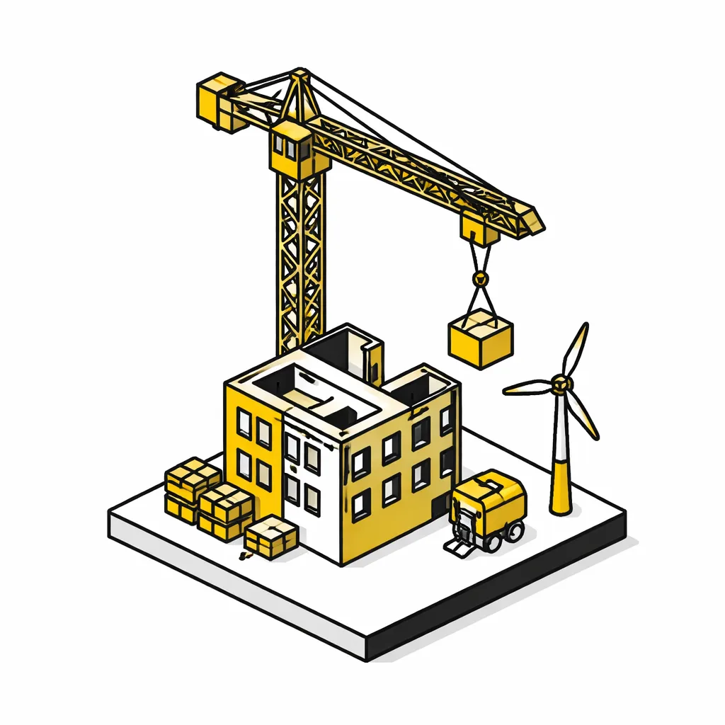 Flat isometric illustration for Construction, energy & industry