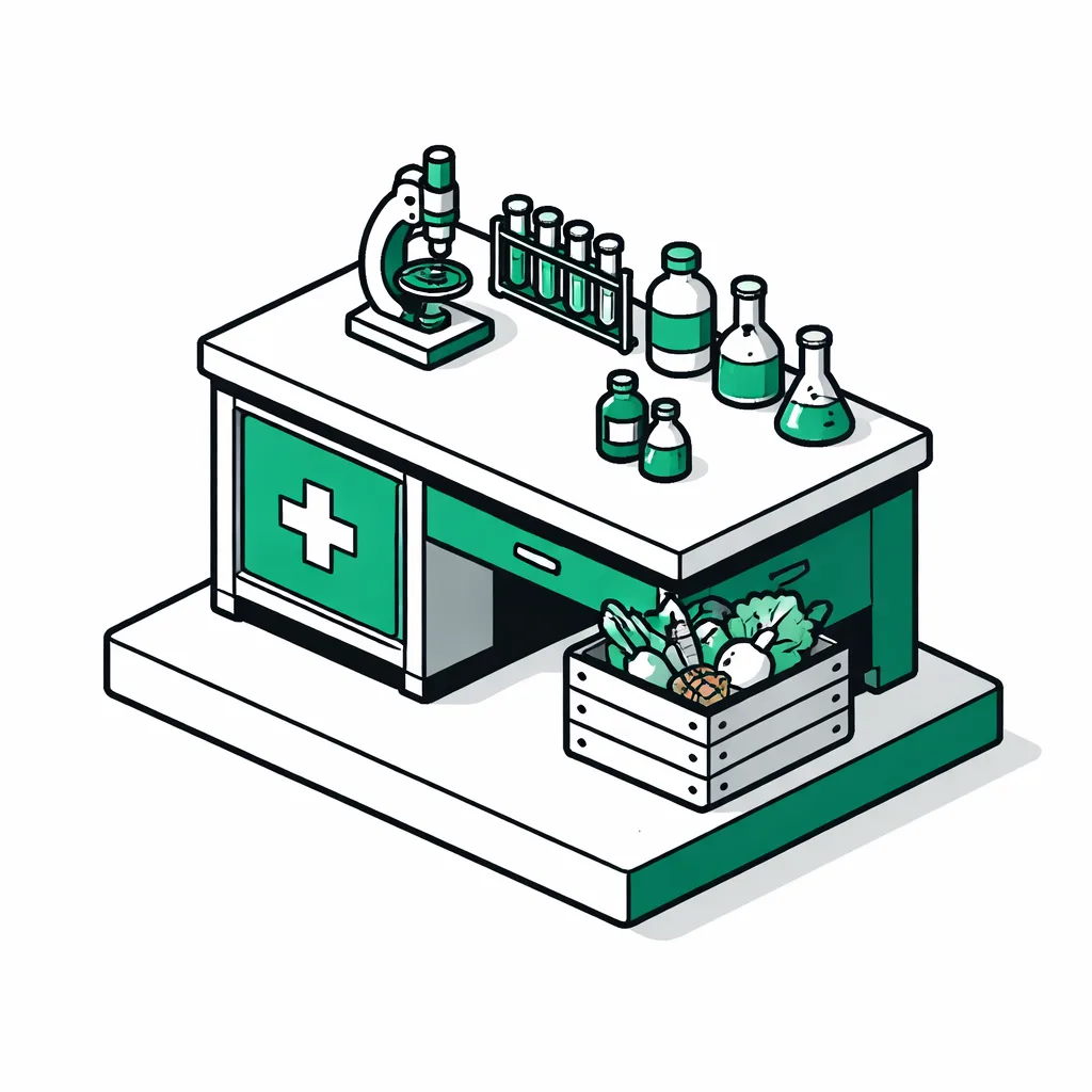 Flat isometric illustration for Food, pharma & health