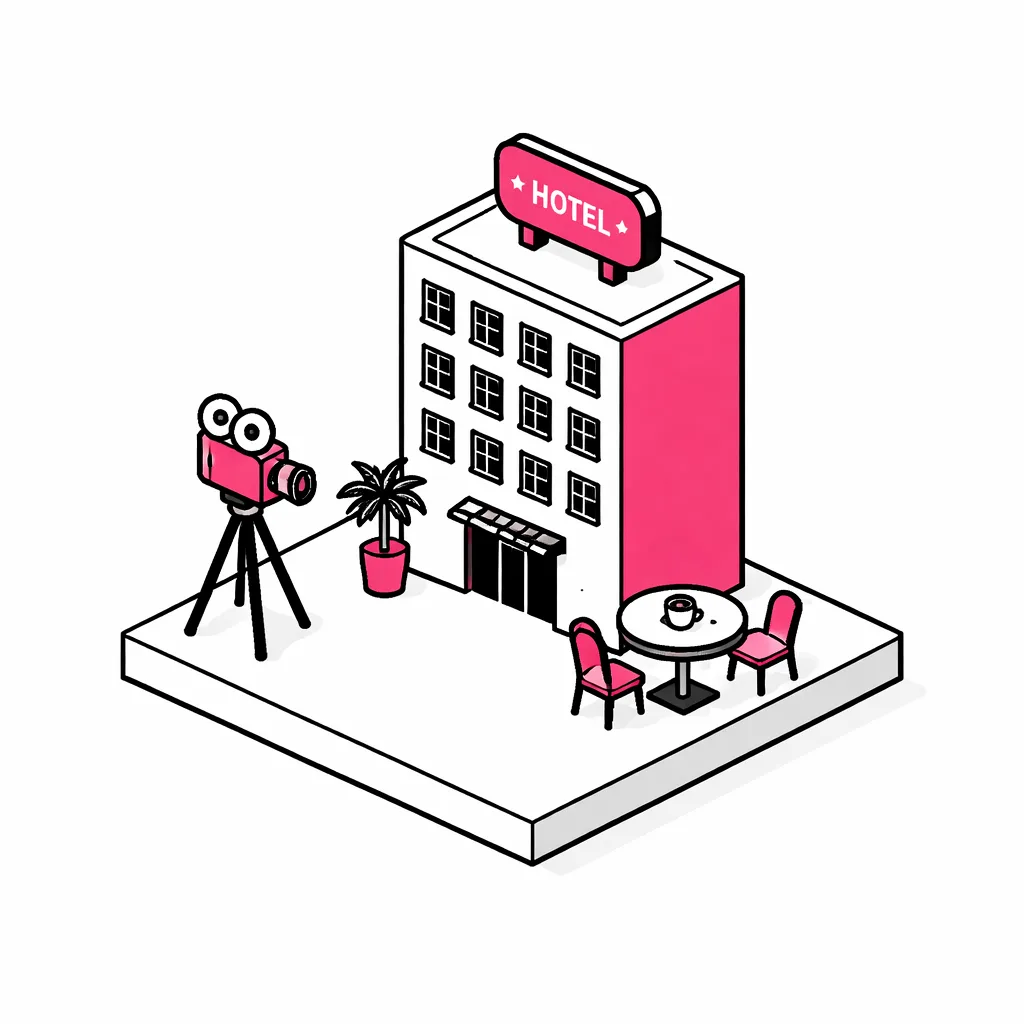 Flat isometric illustration for Media, hospitality & services